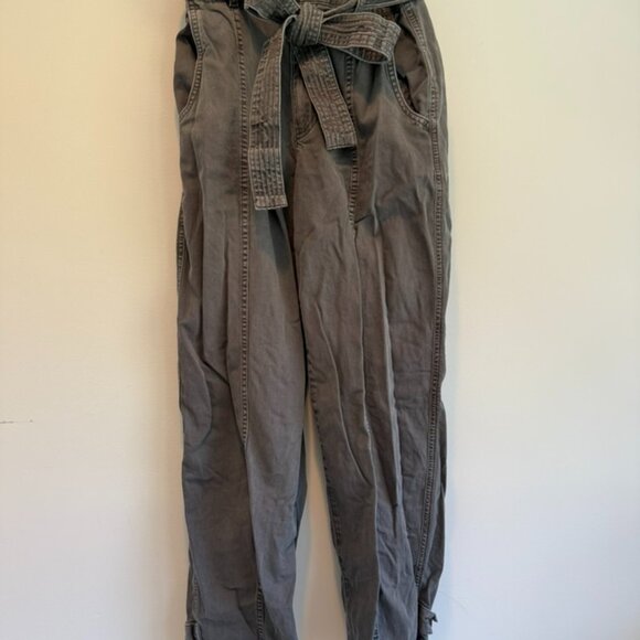 Gap Grey Paper Bag Belted Waist High Rise Wide Leg Pant Size 0 - Picture 1 of 3